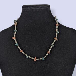 V. Silver & Bloodstone Beaded Necklace